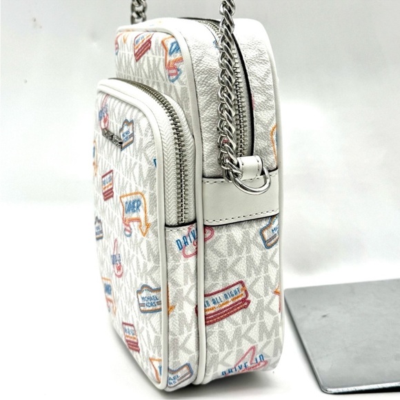 Michael Kors Jet Set Medium Printed Signature Logo Crossbody Bag Optic White - Picture 4 of 9